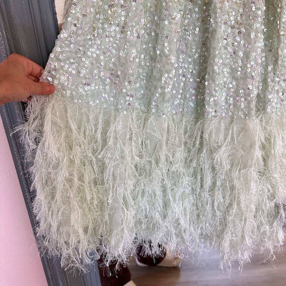 NWT ASOS EDITION Sequin Halter Mini Dress with Faux Feather Hem Party US 2 - Picture 7 of 11